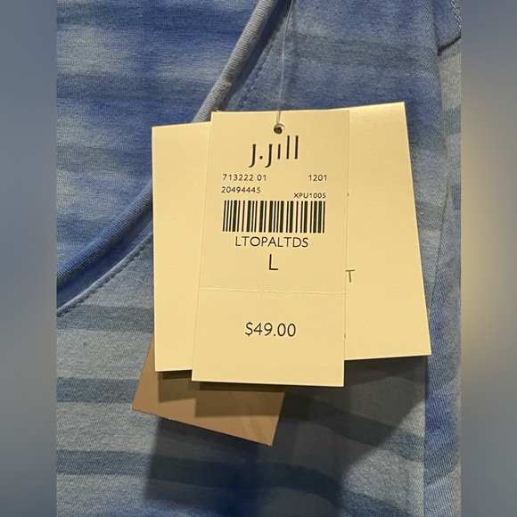 New J.Jill PureJill Fit Long Sleeve Blue Striped Cotton Tie-dyed Top Large - Picture 3 of 4